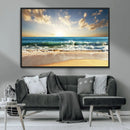 Golden Sunset Beach Triptych Canvas Wall Art for Living Room