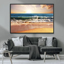 Sunset Beach Wall Art - 3-Panel Framed Canvas Print, Ready