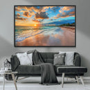 Serene Beach Sunset Wall Art | Coastal Ocean Canvas Print |