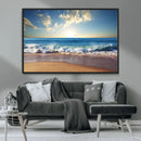 Serene Ocean Sunset Canvas Wall Art - Beach Waves at Sunset,