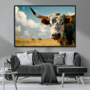 Longhorn in the Prairie - Stunning Ranch-Style Triptych Wall