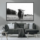 Black and White Highland Cow Wall Art Canvas Print | Rustic
