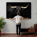 Black Bull Wall Art – Majestic Longhorn Canvas Print with