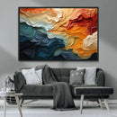 Blue Orange Abstract Wave Wall Art Canvas Print, Framed Blue
