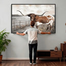 Vintage Texas Cow Wall Art Canvas Print, Rustic Longhorn