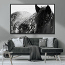 Black Horse in Snow Canvas Print | Winter Horse Wall Art |