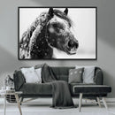 Winter Horse Canvas Print | Large 3-Panel Black White Equine