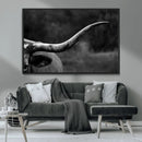 Cow Longhorn Wall Art | Black and White Print | Ready to by MyGreatCanvas | Canvas Wall Art Prints | Photo Prints & Wall Decor