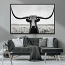Longhorn Bull Canvas Print | Rustic Farmhouse Wall Art |