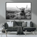 Scottish Highland Cow Wall Art | Black and White Canvas