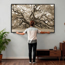Sepia Framed Angel Oak Tree Wall Art - 3-Panel Canvas
