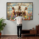 Cute Highland Cow Canvas Wall Art - Rustic Farmhouse Decor