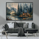 Rustic Cabin Woods Wall Art Print | Lake in a Forest Canvas