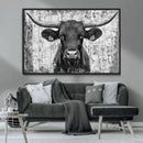 Abstract Longhorn Bull Wall Art Canvas Print - Rustic Texas