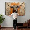 Abstract Cow Longhorn Bull Wall Art Canvas Print - Rustic