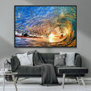 Ocean Wave at Sunset Canvas Wall Art – Vibrant Coastal Beach