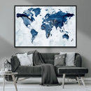 Modern Blue World Map Canvas Print – Framed Wall Art,
