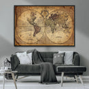 Vintage World Map Wall Art Canvas – Antique Style Push Pin