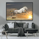 Large Wall Art Canvas Print – White Jumping Horse Sunset