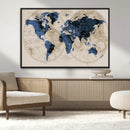 Vintage Blue World Map Canvas Wall Art – Antique Style