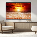 Red Sunset Ocean Beach Canvas Wall Art Beach Canvas, Coastal