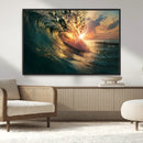 Ocean Wave Sunset Canvas Wall Art – Triptych Seascape Print