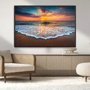 Sunset Beach Canvas Wall Art – Colorful Ocean Waves Triptych