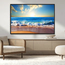Tropical Beach Sunset Canvas Art, Ocean Waves and Sandy