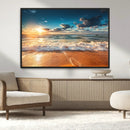 Golden Sunset Beach Triptych Canvas Art, Giclee Coastal Wall