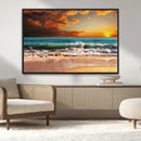 Golden Sunset Beach Canvas Wall Art – Triptych Seascape