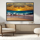 Ocean Sunrise Over Golden Beach Waves, Giclee Canvas Wall