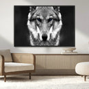 Black and White Wild Wolf Wall Art Canvas Print