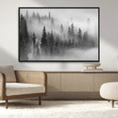 Foggy Misty Forest Canvas Wall Art – Black and White