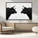 Spanish Bull Art - Framed Black and White Bull Canvas Print