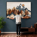 Rustic Abstract Wood Panel Effect Canvas Mountain Range Top