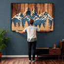 Rustic Wood Style Mountain Wall Art, Nature Forest Canvas