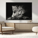Lion Couple Wall Art Canvas Print – Elegant Black and White