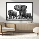 Black White Elephant Family Wall Art Canvas Print