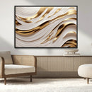 Gold and White Abstract Wave Canvas – Elegant Flowing Design
