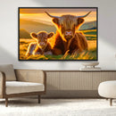 Scottish Cow and Baby Cow Canvas Wall Art Animal Print