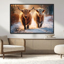 Scottish Highland Cow Horn Farm Wall Art Canvas Print
