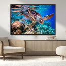 Underwater Coral Reef Sea Turtle Wall Art Canvas Print,