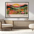 Framed Yayoi Kusama Print, Vibrant Floral Mountain Art