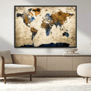 World Map Wall Art – Antique Style Blue and Brown Map Canvas