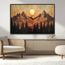 Wood Style Abstract Mountain Sunset Canvas Wall Art Print -