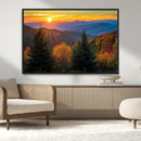 Golden Sunset Over Mountain Forest Canvas Wall Art Print -