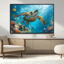 Sea Turtle Underwater Canvas Wall Art Print - Vibrant Ocean