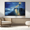 Abstract Stormy Ocean Pier Canvas Wall Art Print | Stormy