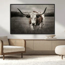 Texas Longhorn Cow Canvas Wall Art Print - Large Rustic