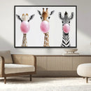 Bubblegum Animals Canvas Wall Art - Playful Giraffe and